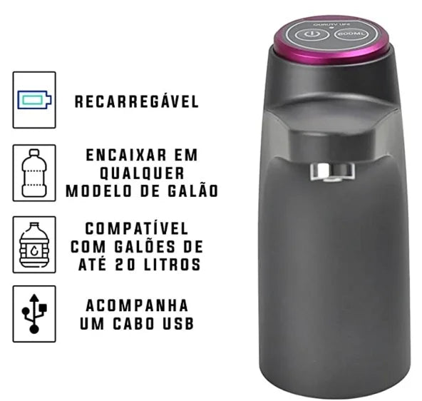 Bomba Elétrica para Galão de Água 20L – USB Recarregável, Prática e Premium