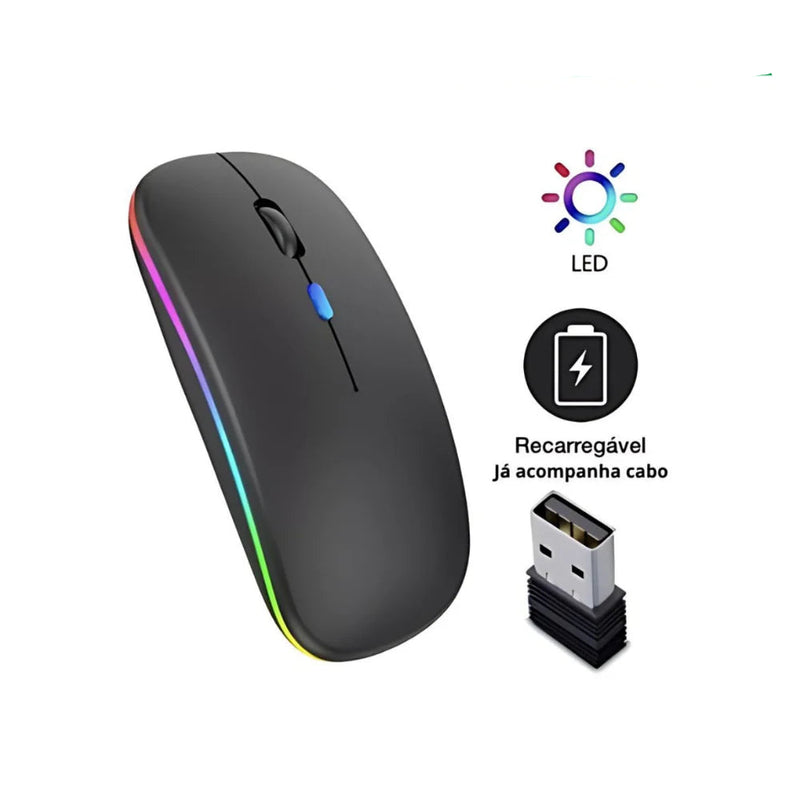 Mouse Sem Fio Recarregável – LED RGB e Conexão 2.4 GHz