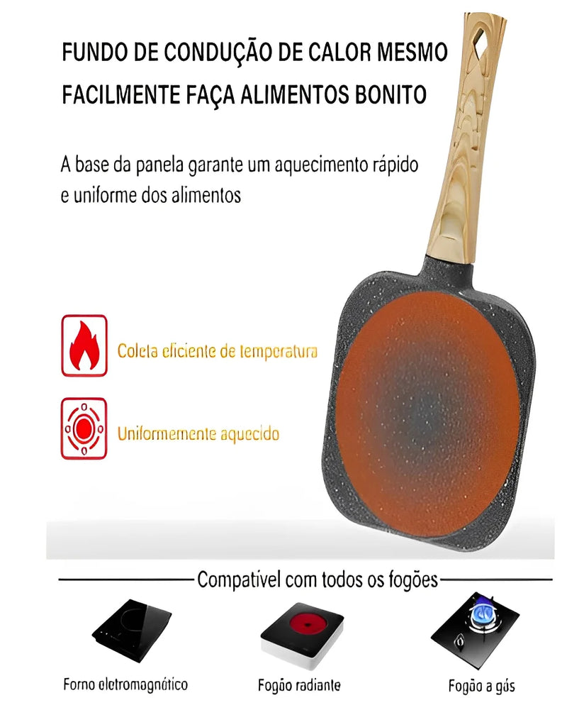 Frigideira Antiaderente de Mármore com 3 Cavidades – Ideal para Ovos e Alimentos Separados