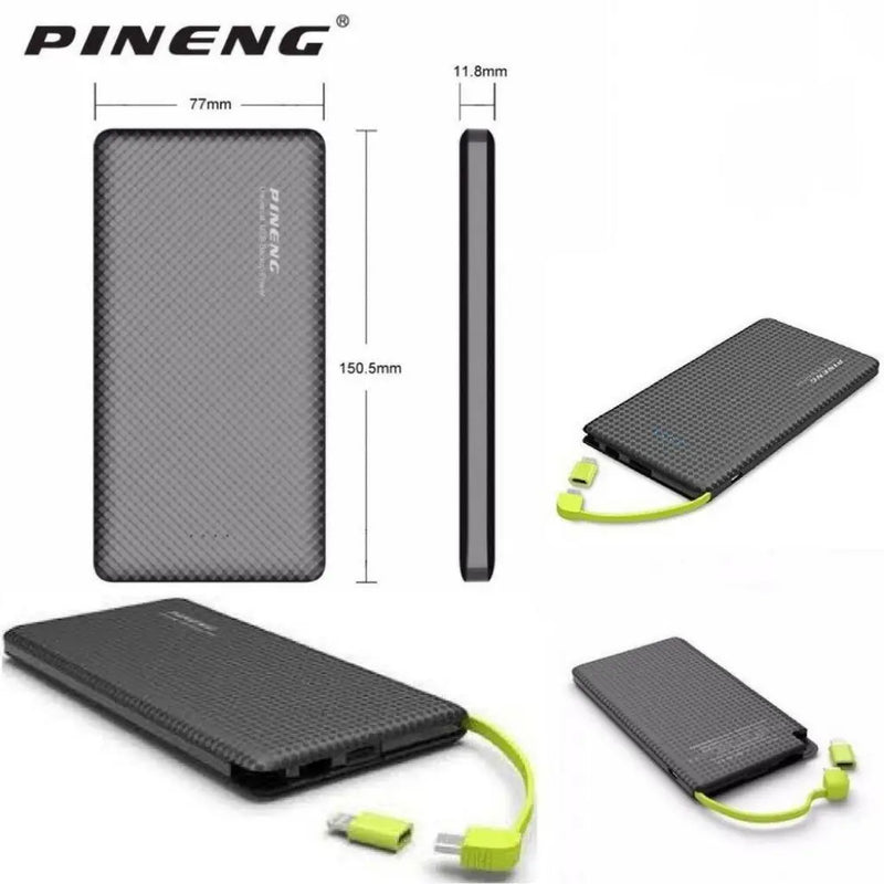 Power Bank Portátil Pineng 10.000mAh – Carregador para iPhone e V8