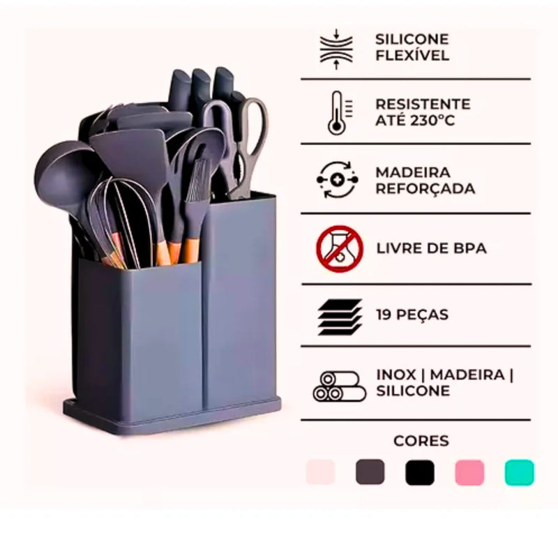 Kit Completo com 19 Utensílios de Cozinha Essenciais – Ferramentas de Alta Qualidade para Facilitar o Seu Dia a Dia