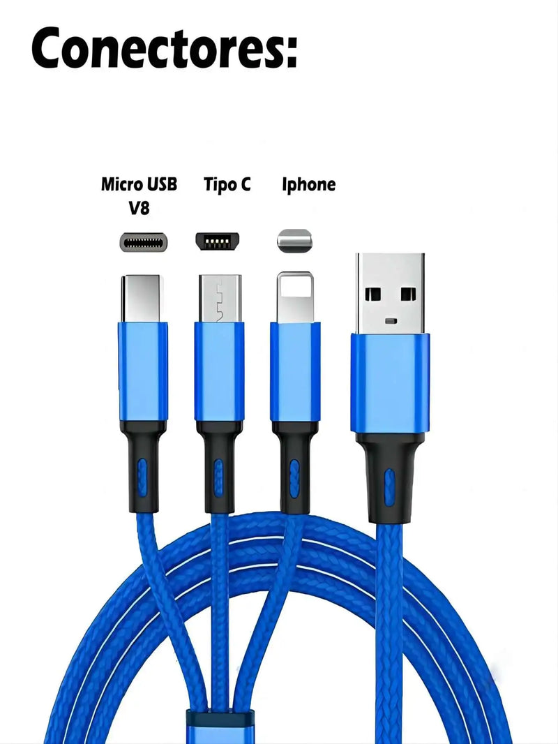 Cabo de Dados 3 em 1 – Micro USB, Tipo C e iPhone