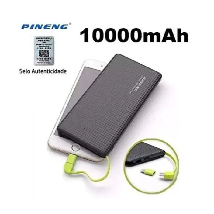 Power Bank Portátil Pineng 10.000mAh – Carregador para iPhone e V8