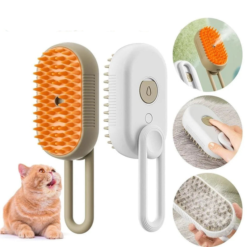 Escova Elétrica PetSteam 3 em 1 – Massagem, Desembaraço e Remoção de Pêlos para Gatos e Cães