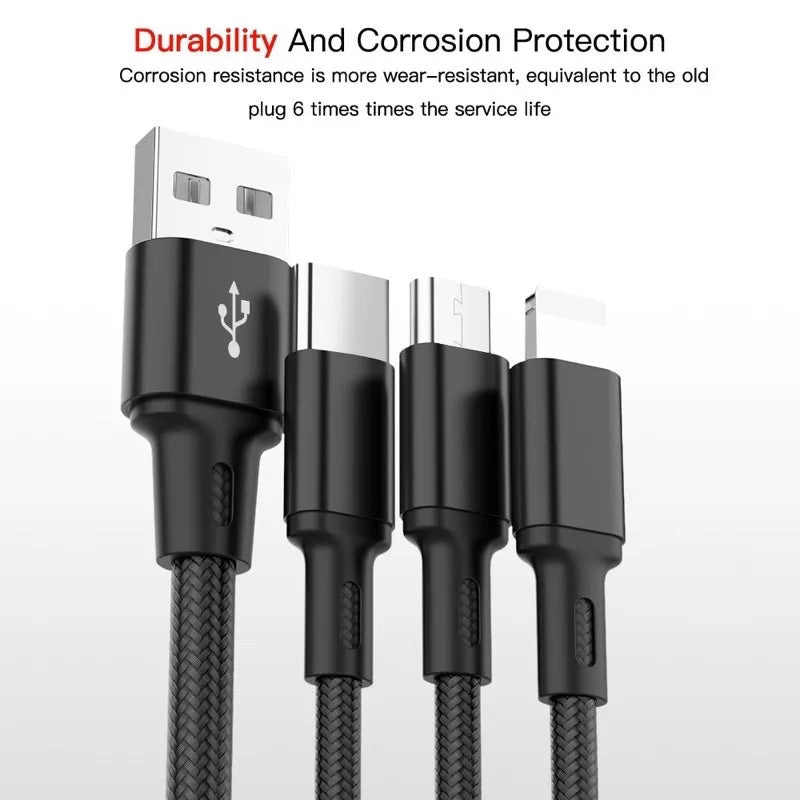 Cabo de Dados 3 em 1 – Micro USB, Tipo C e iPhone