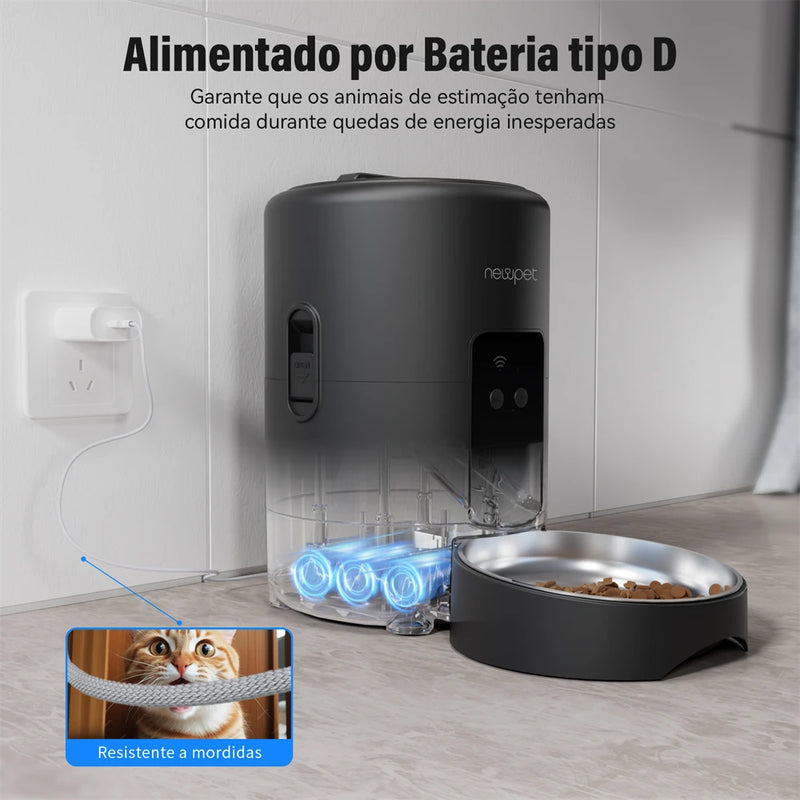 Alimentador Inteligente Newpet – Automático, Wi-Fi, 2L para Gatos e Cães