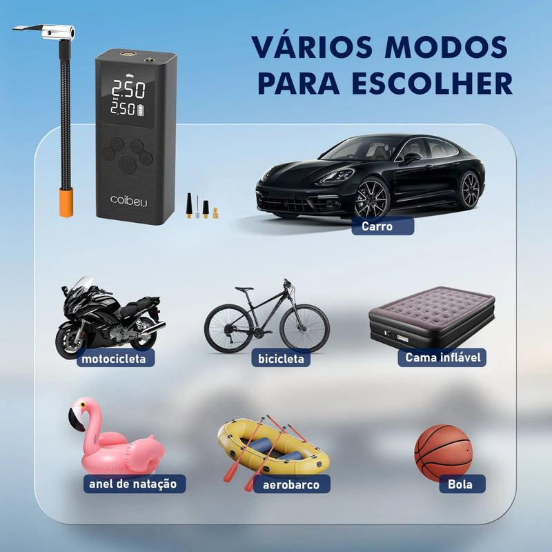 Compressor de Ar Portátil – Ideal para Encher Pneus de Carro e Bomba de Ar