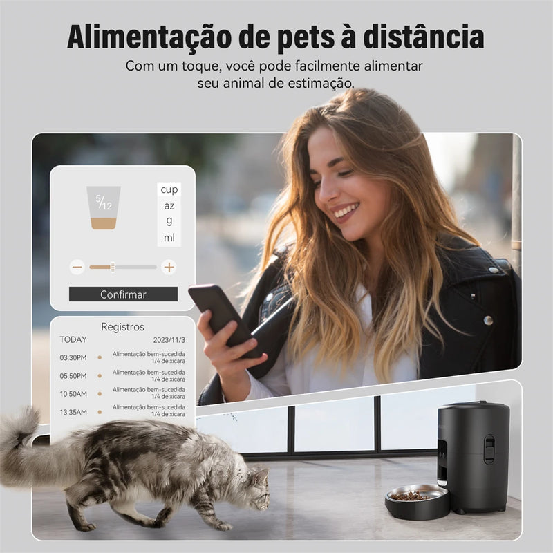 Alimentador Inteligente Newpet – Automático, Wi-Fi, 2L para Gatos e Cães