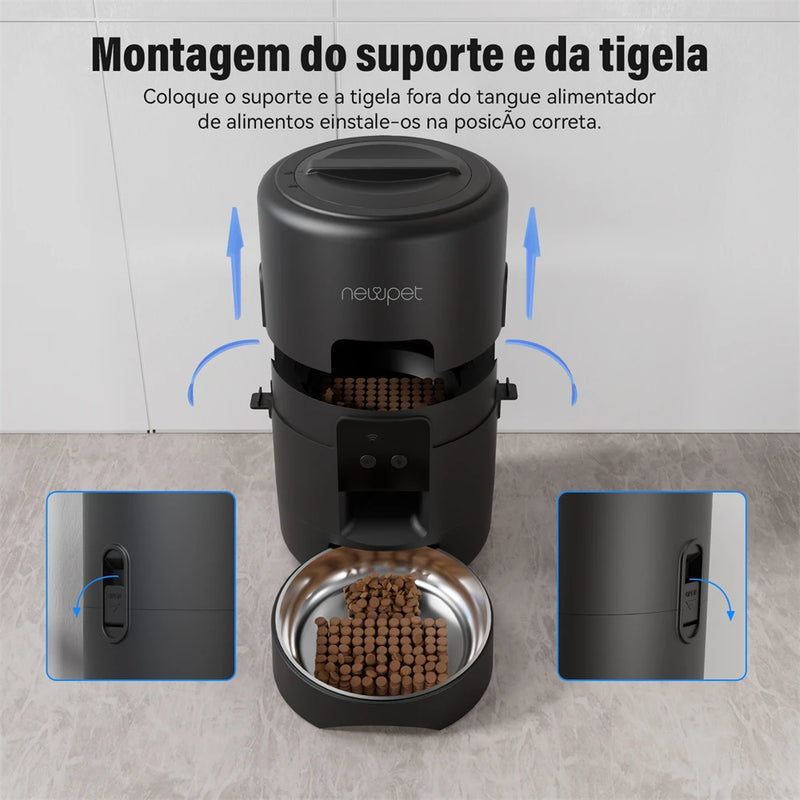 Alimentador Inteligente Newpet – Automático, Wi-Fi, 2L para Gatos e Cães