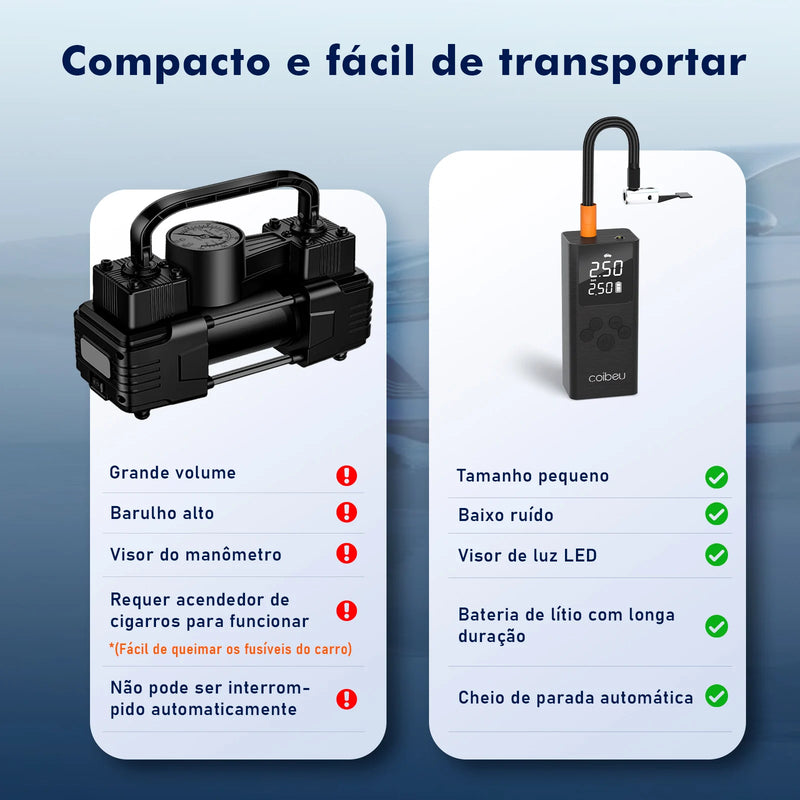 Compressor de Ar Portátil – Ideal para Encher Pneus de Carro e Bomba de Ar